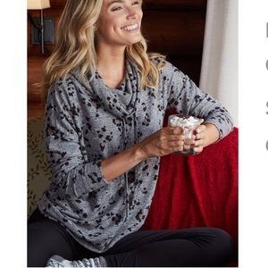 Gray Leopard Cowl Neck Pullover Sweatshirt